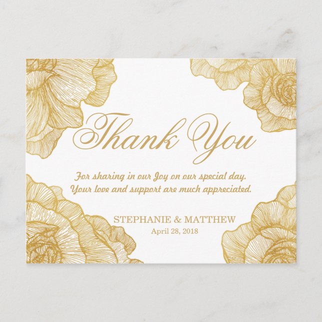 Cartes postales élégantes en Merci floral or simpl (Devant)