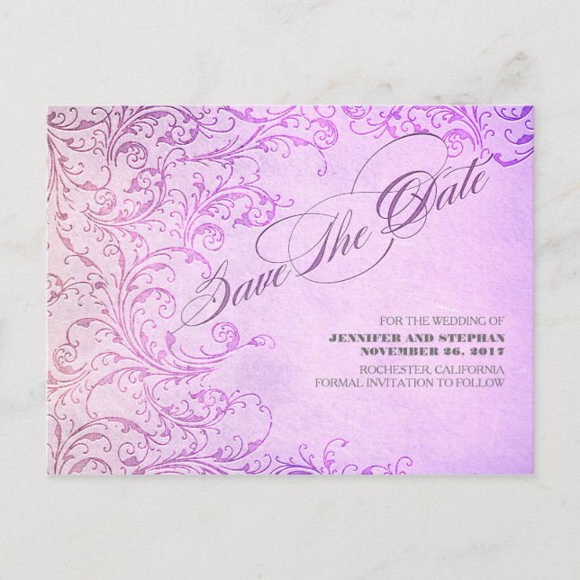 Cartes postales élégantes violettes de style vinta (Devant)