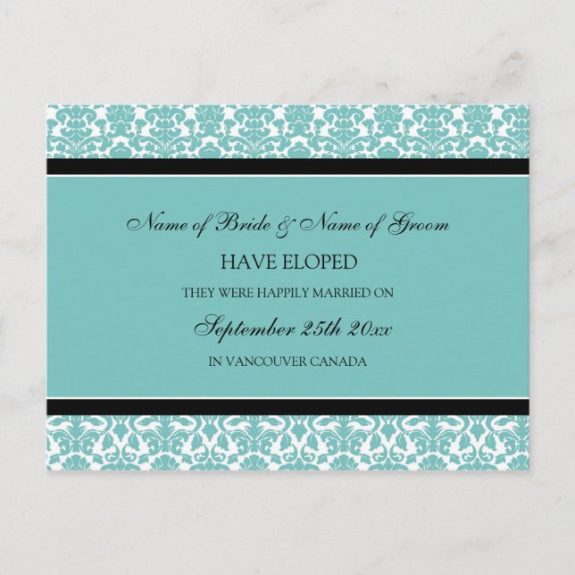 Cartes postales Elopement Faire-part Turquoise Dam (Devant)