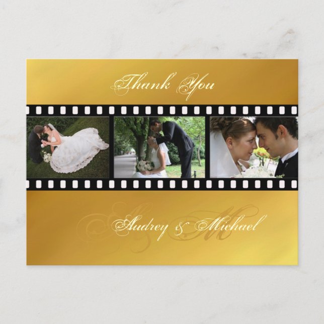 Cartes postales en Merci mariage couleur or (Devant)