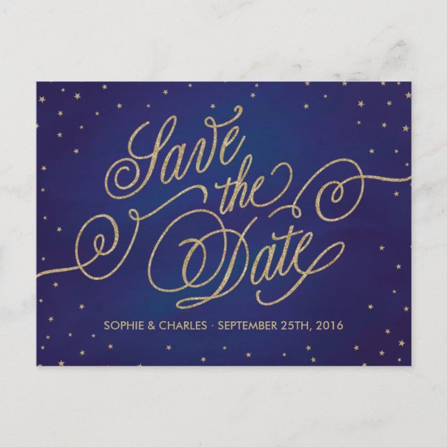 Cartes Postales "Enchanted Stars" Bleu et Or "Save (Devant)