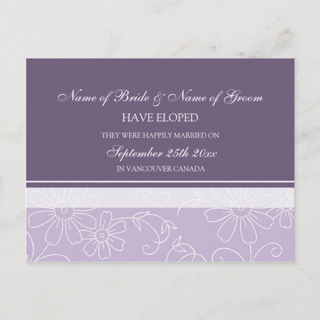 Cartes postales Faire-part Elopement Floral Violet (Devant)