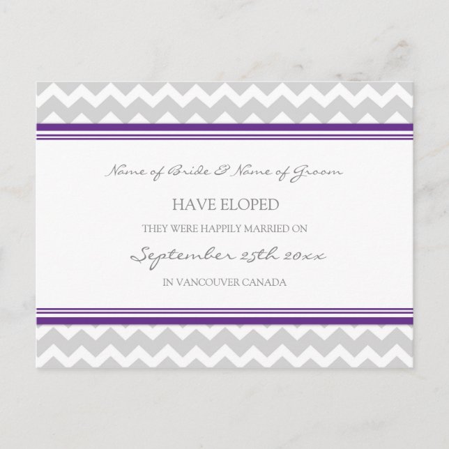 Cartes postales Faire-part Elopement gris violet (Devant)