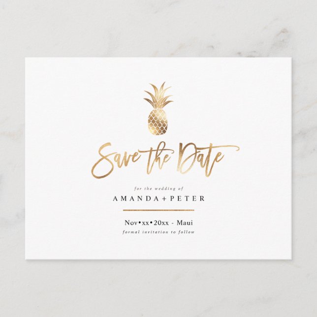 Cartes postales Faux Gold Pineapple Save the Date (Devant)
