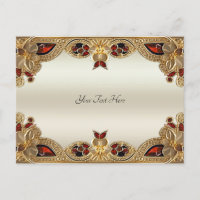 Cartes postales fleurs dorées gemme rouge