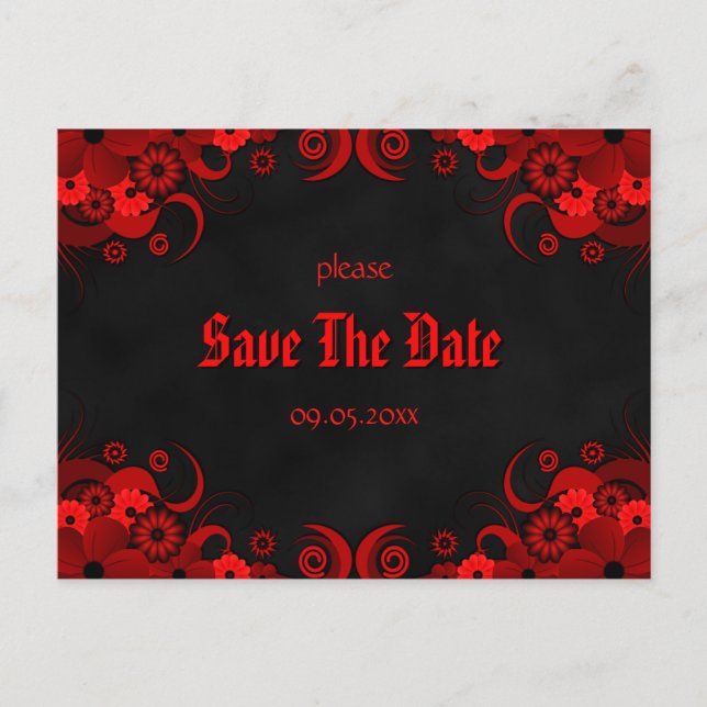 Cartes postales gothiques à motif floral rouge pou (Devant)
