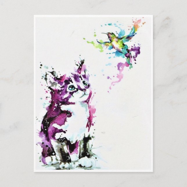 Cartes postales - Kitten et Hummingbird (Devant)