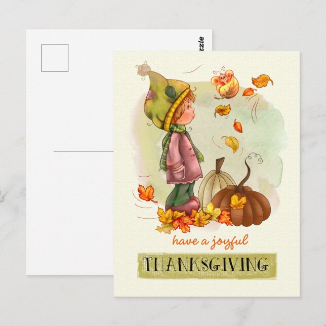 Cartes postales Little Boy and Butfly Thanksgiving (Devant / Derrière)