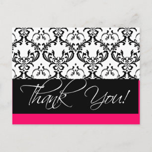 Cartes postales mariage damassé Merci rose