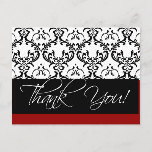 Cartes postales mariage damassé Merci rouge