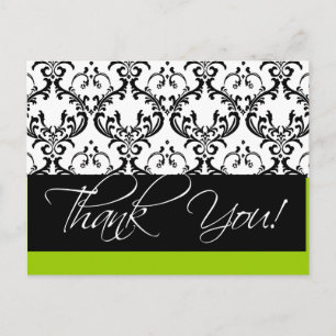 Cartes postales mariage damassé Merci Vert
