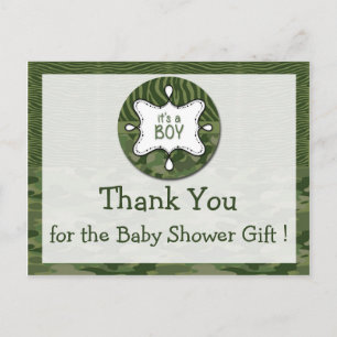 Cartes postales Merci Baby shower Camo Garçon Vert