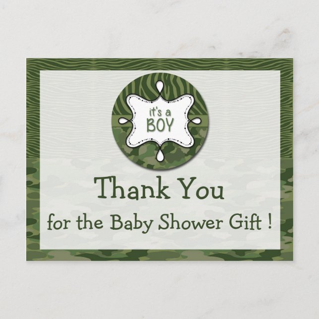 Cartes postales Merci Baby shower Camo Garçon Vert (Devant)
