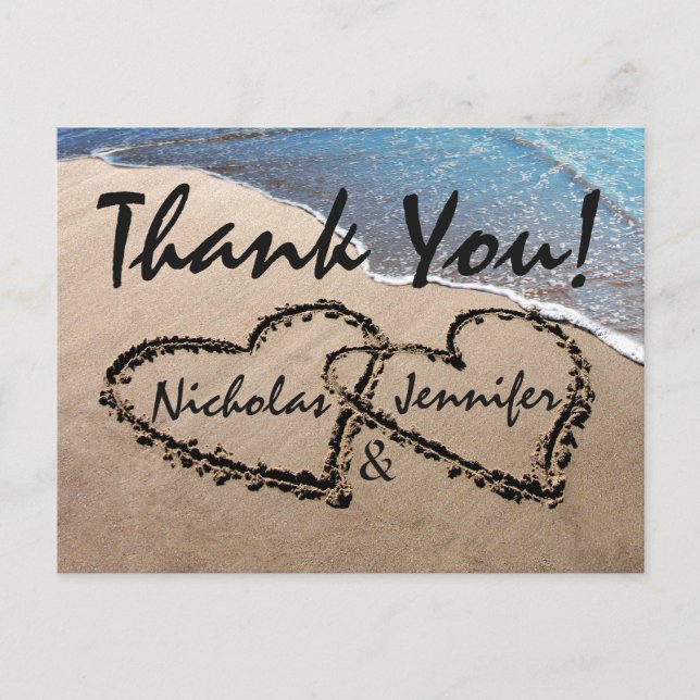 Cartes Postales Merci Hearts In Sand Mariage Beach (Devant)