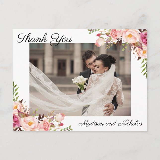 Cartes postales Merci photo avec fleurs roses rust (Devant)