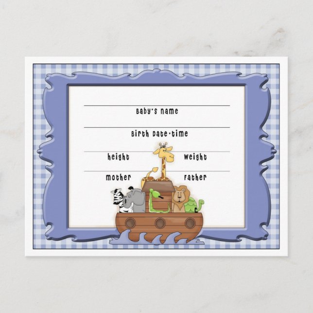 Cartes postales Noahs Ark Baby Faire-part (Devant)