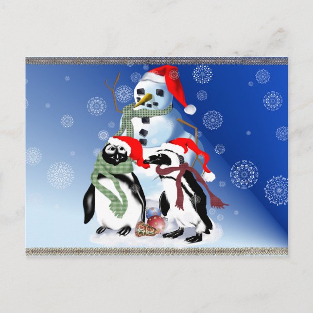 Cartes postales Noël Penquin et Snowman (Devant)