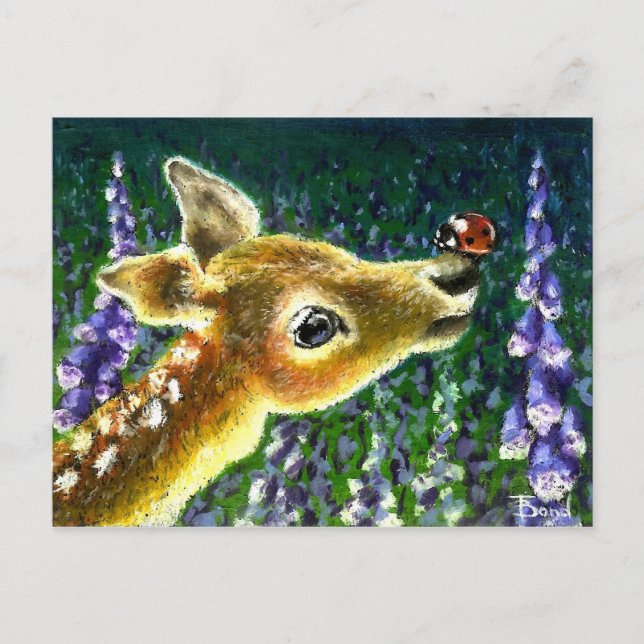 Cartes postales pour bébés fawn et coccinelle (Devant)