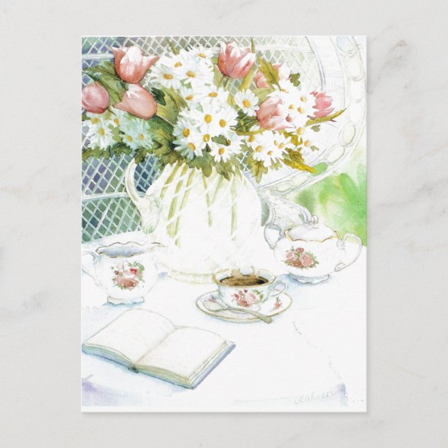 Cartes postales pour marguerites et tulipes et thé (Devant)