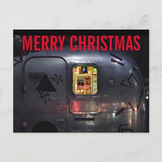 CARTES Postales RETRO CAMPER TRAILER NOËL (Devant)