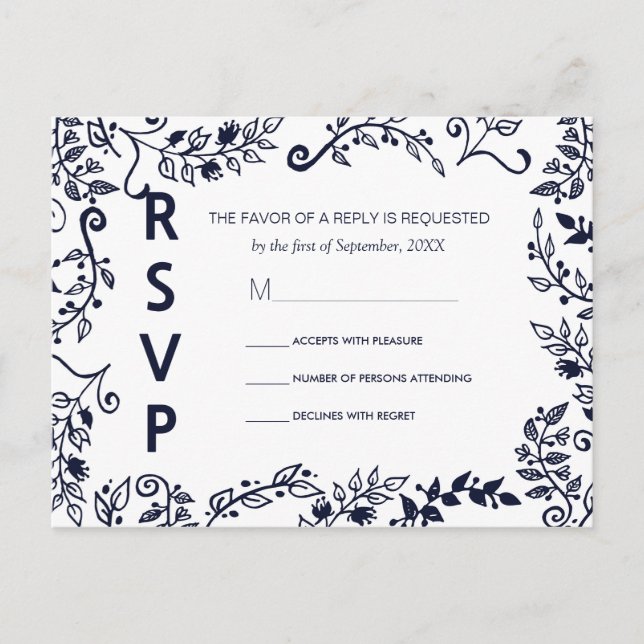 Cartes postales RSVP bleu et blanc de la marine (Devant)