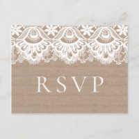 Cartes postales RSVP Burlap and Lace Wedding, Rust