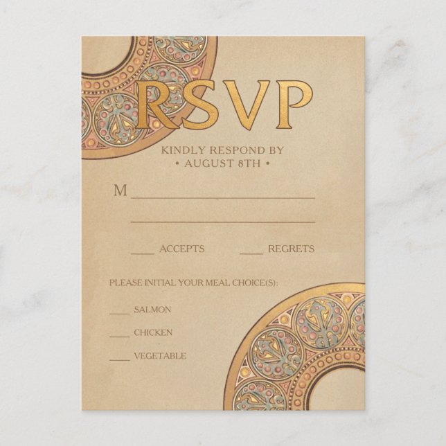 Cartes postales RSVP de mariage | Déco Gold Nouvea (Devant)