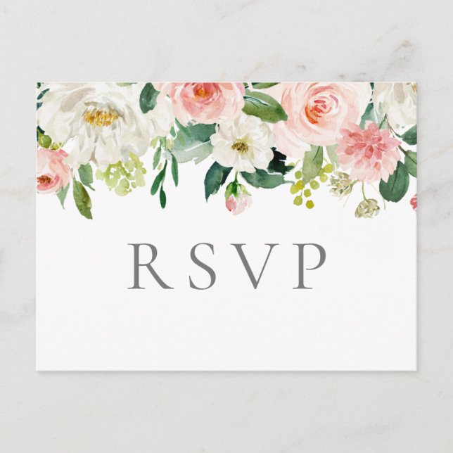 Cartes postales RSVP de mariage rose et blanc aux  (Devant)