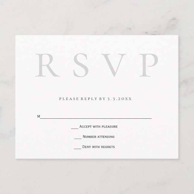 Cartes postales rsvp de mariage simples gris (Devant)