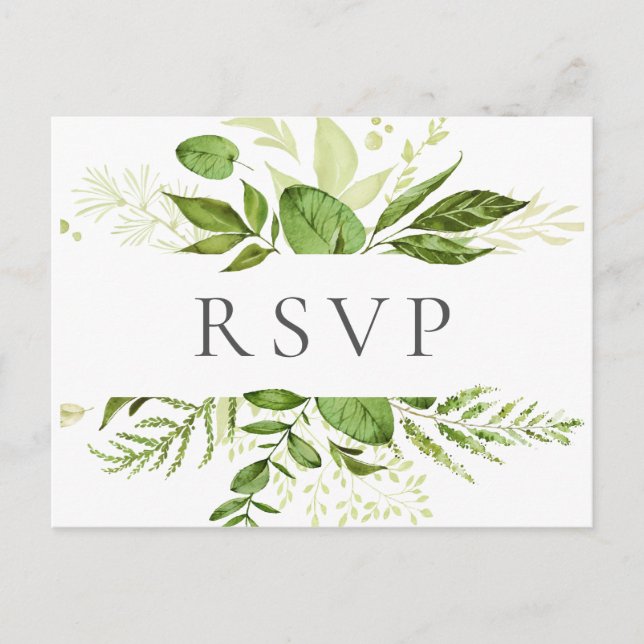 Cartes postales RSVP de mariage vert rustique (Devant)