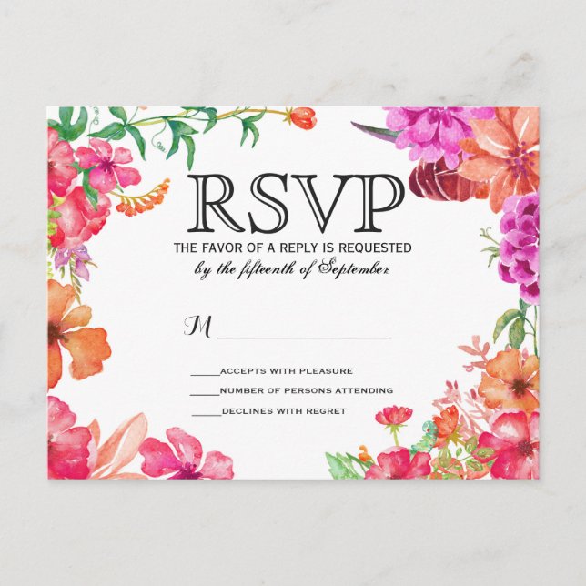 Cartes postales RSVP du Jardin d'aquarelle rose-or (Devant)