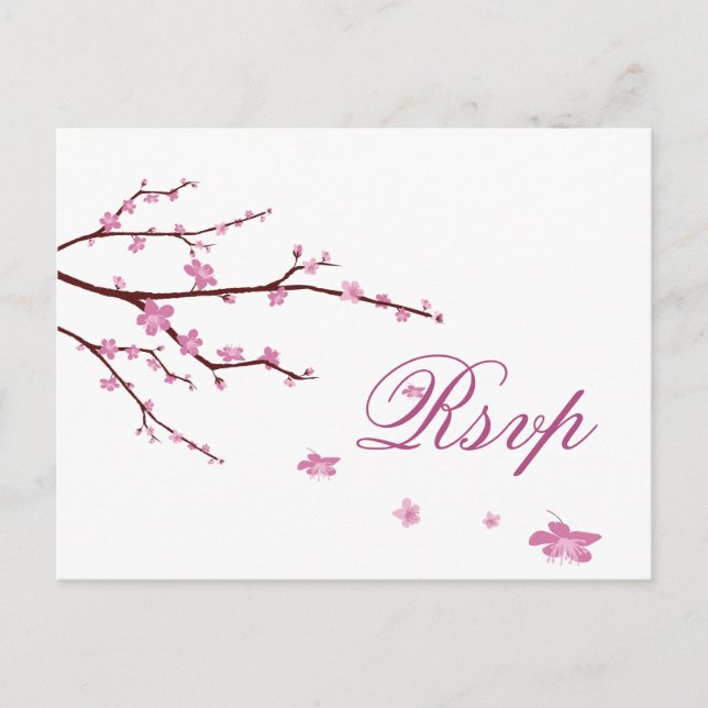 Cartes postales RSVP pour mariage cerise en fleurs (Devant)