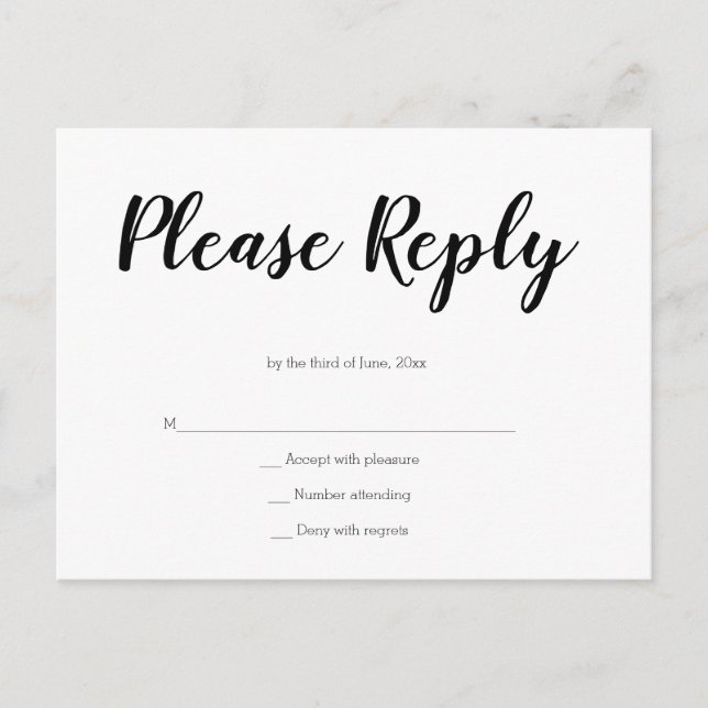 Cartes postales rsvp pour mariage en script simple (Devant)
