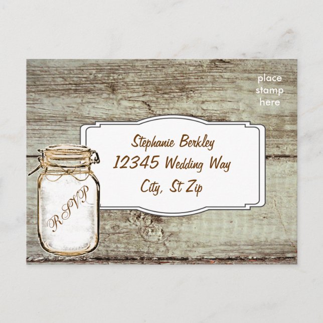 Cartes postales RSVP Rustic Mason Jar Barn Bois We (Devant)