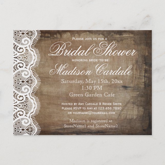 Cartes postales Rustic Country Lace Fête des marié (Devant)