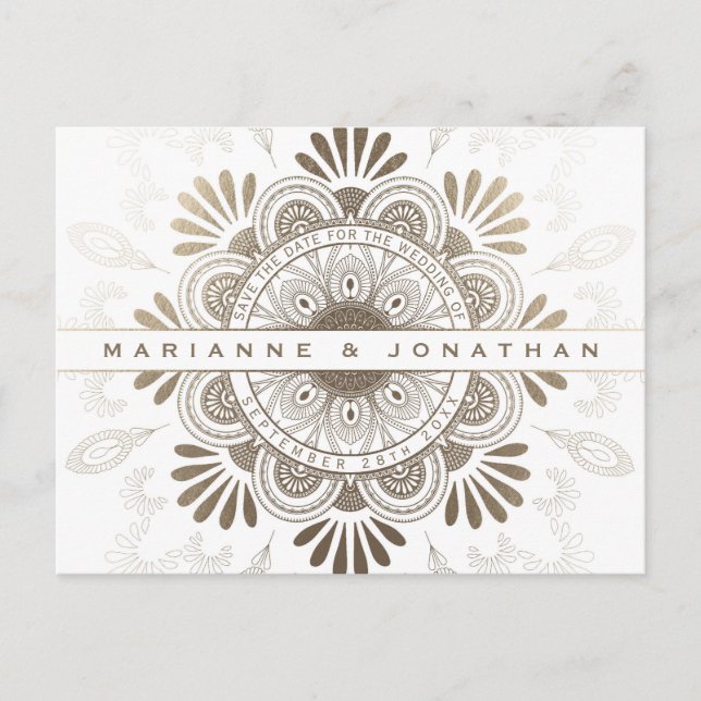 Cartes postales 'Sauver la date' Mandala blanc et  (Devant)