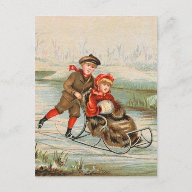 Cartes postales Sledding d'hiver vintage (Devant)