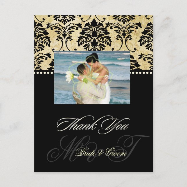 Cartes postales vintage Mariage damassé Merci, (Devant)