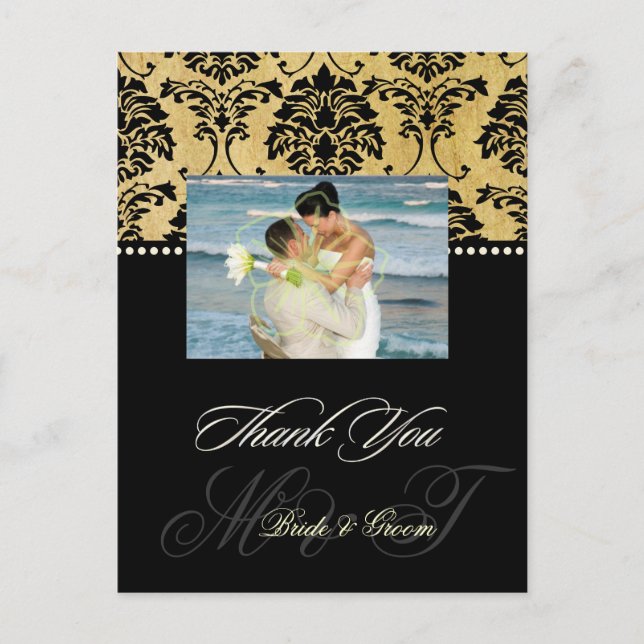 Cartes postales vintage Mariage damassé Merci, (Devant)
