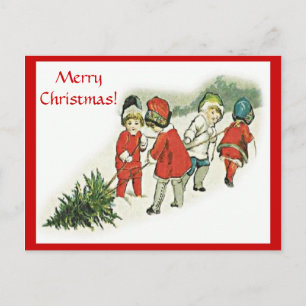Cartes postales vintages pour enfants et sapins de