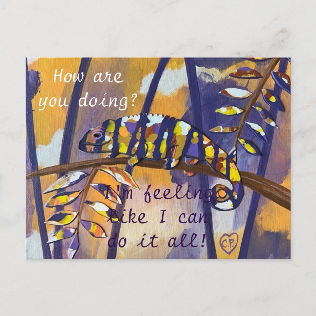 Cartes postales violettes et orange chameleon, vot (Devant)