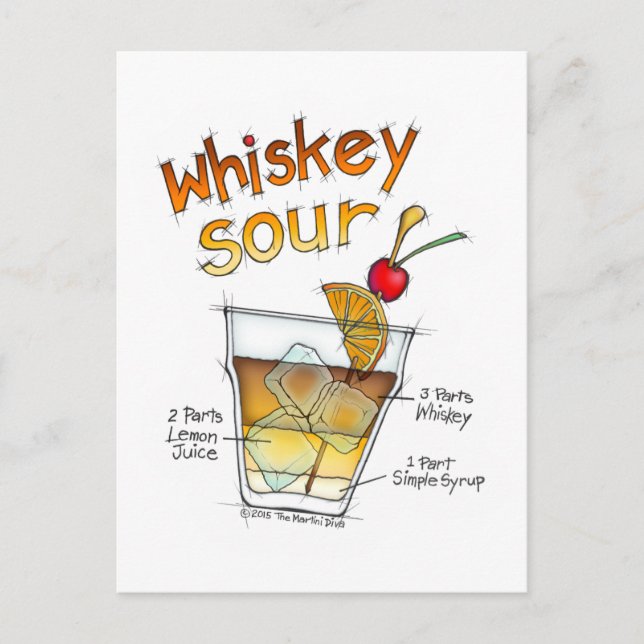 CARTES POSTALES - WHISKEY SOUR RECEPE COCKTAIL ART (Devant)