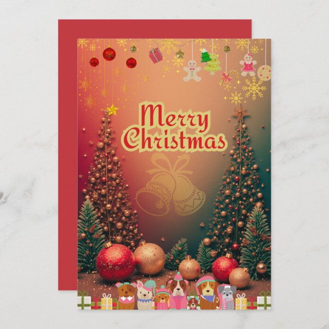 CARTES POUR FÊTES ANNUELLES かわいい犬たちのイラスト入りクリスマスカード♡ (Devant / Derrière)