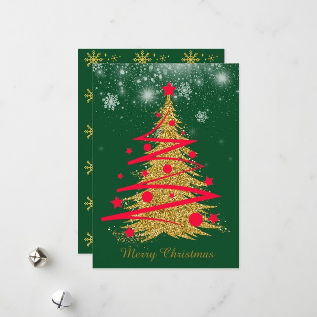 CARTES POUR FÊTES ANNUELLES グリーンエレガントなクリスマスカード♡ (Devant/Arrière en situation)