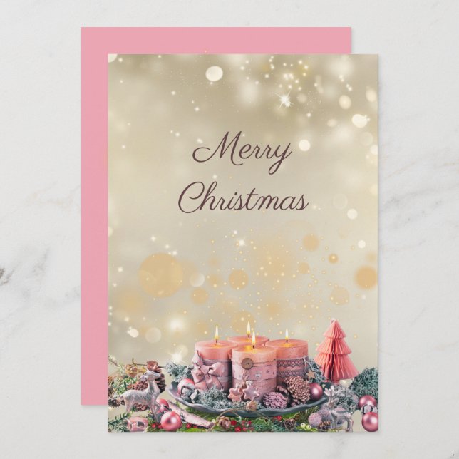 CARTES POUR FÊTES ANNUELLES ゴージャス ゴールド×ピンクのクリスマスカード♡ (Devant / Derrière)