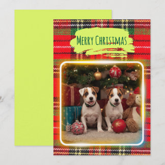 CARTES POUR FÊTES ANNUELLES チェック柄がかわいいジャックラッセルテリアの子犬たちとクリスマス♡ 