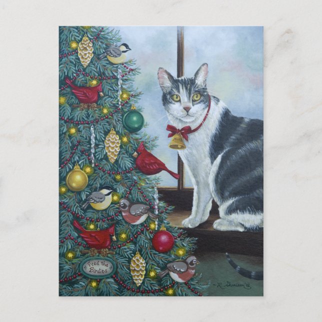 Cartes Pour Fêtes Annuelles 0417 Cat & Christmas Tree Postcard (Devant)