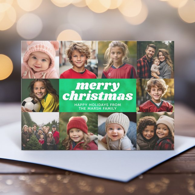 Cartes Pour Fêtes Annuelles 10 Photo Collage - Joyeux Noël Mod Cravate Die (Modern online Christmas Card with 10 Photos and a tie die accents - download option)