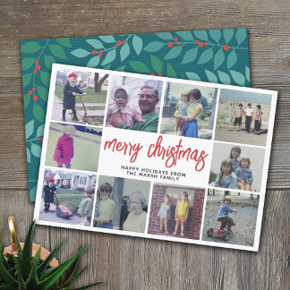 Cartes Pour Fêtes Annuelles 10 Photo Collage - Joyeux Noël Turquoise Botanique