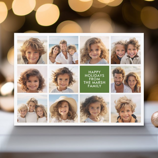 Cartes Pour Fêtes Annuelles 11 Photo Collage - Joyeux Noël Retro Stripes (Modern Holiday Greeting Card with a Family Photo)